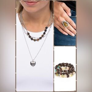 Elegant Silver and Brown Beaded Necklace Set